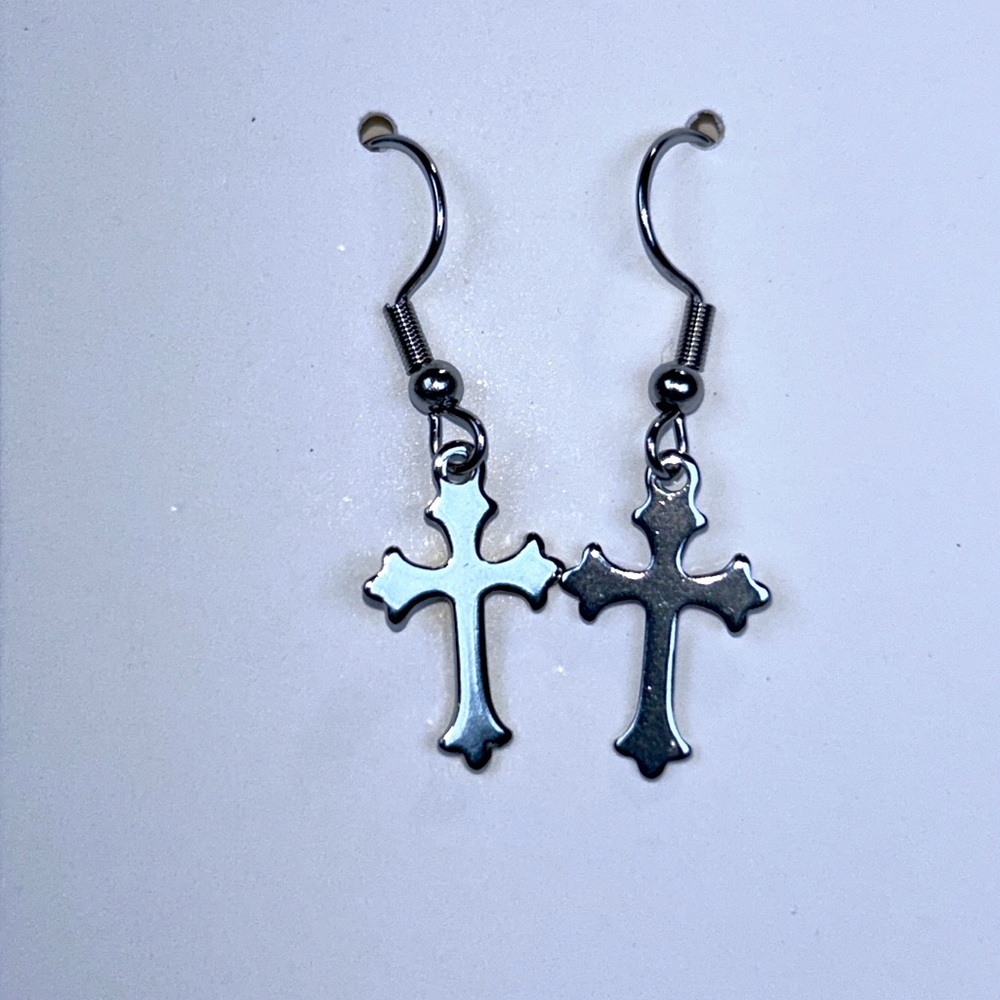 Artisan Handmade Hypoallergenic Stainless Steel Cross Earrings Goth Punk Casual